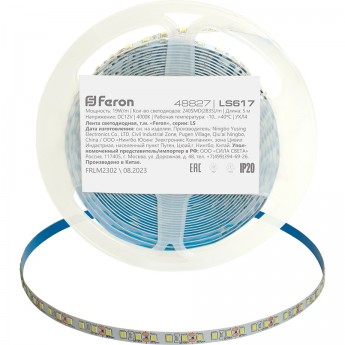 Лента светодиодная FERON LS617 240SMD(2835)/м 19Вт/м 12V 5000*10*1.22мм 4000К, IP20