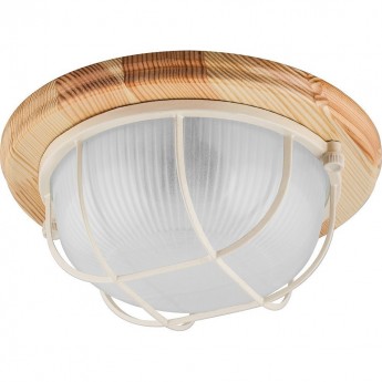 Светильник накладной IP54, 220V 60Вт Е27, дерево, клен, круг, с решеткой, FERON НБО 03-60-012