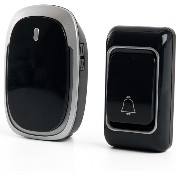 Звонок дверной беспроводной FERON E-383 электрический, 38 мелодий, черный, серебро с питанием от батареек 48924